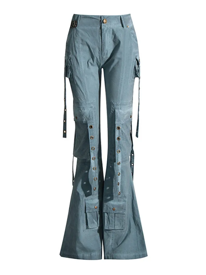 Female Hip-Hop Multi-Pocket Flared Jeans
