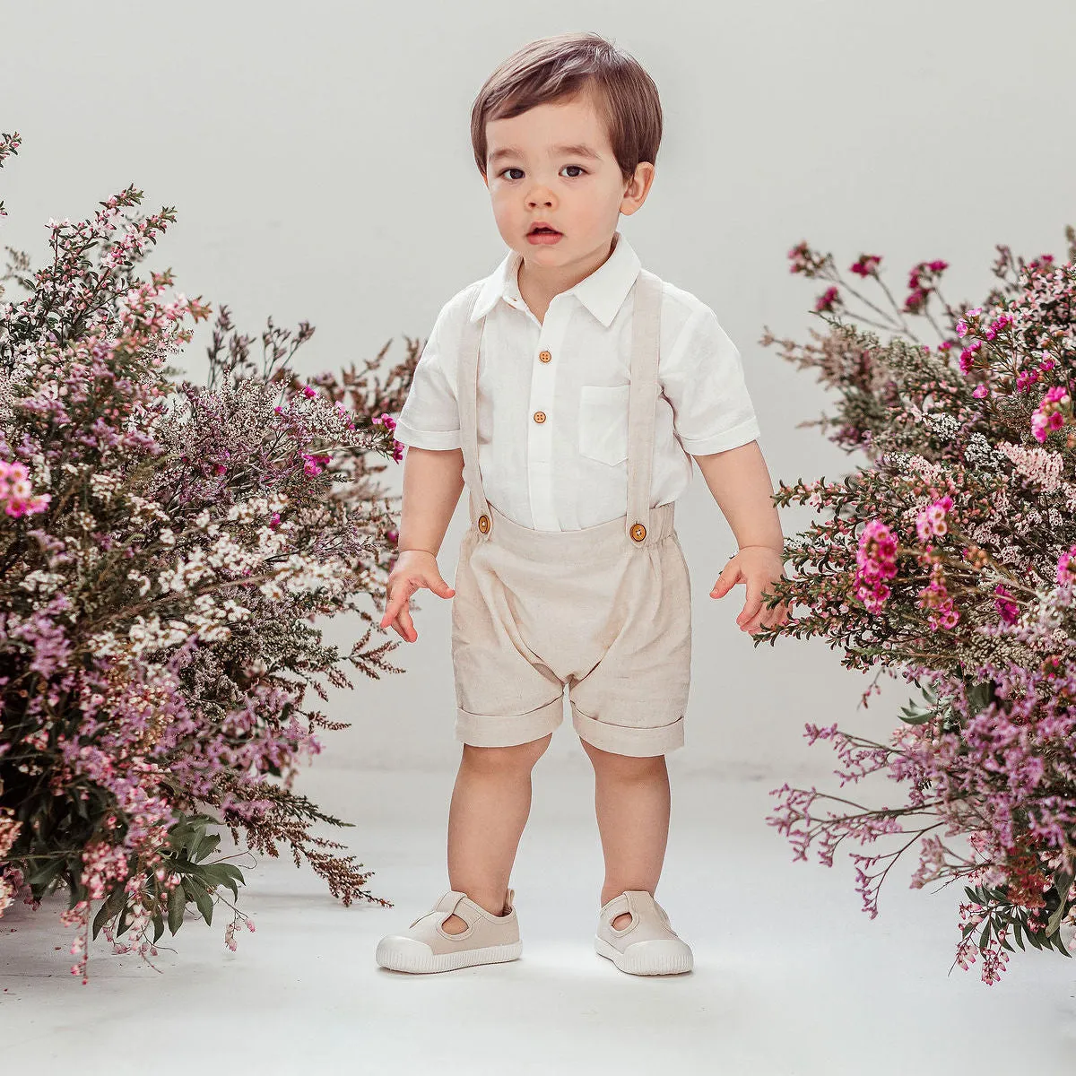 Finley Linen Suspender Shorts - Sand