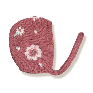 Flora Embroidered Bonnet, Deep Berry