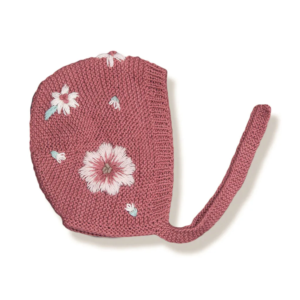 Flora Embroidered Bonnet, Deep Berry