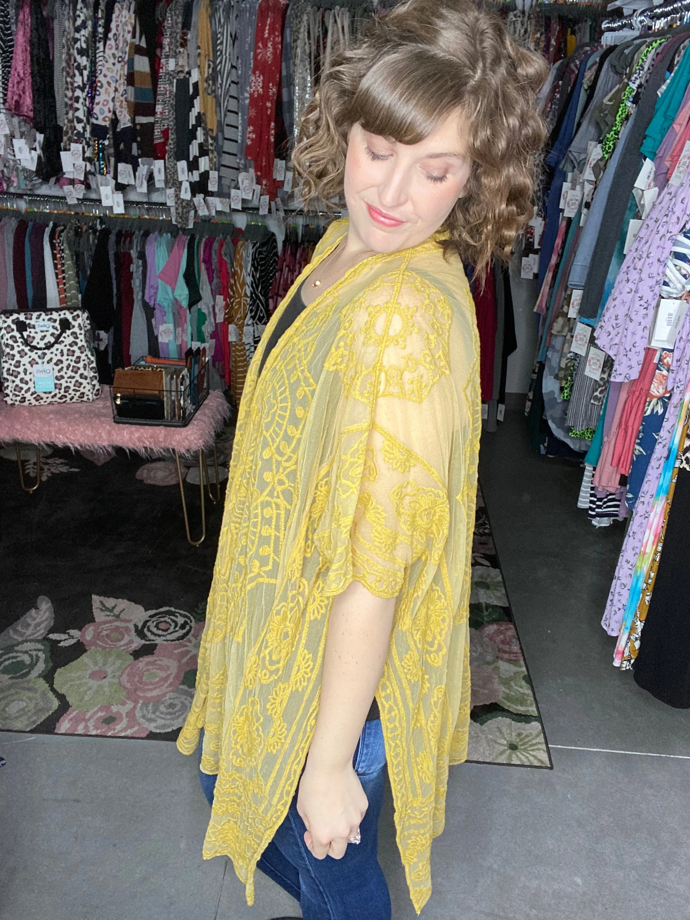 Floral Mandala Embroidered Kimono