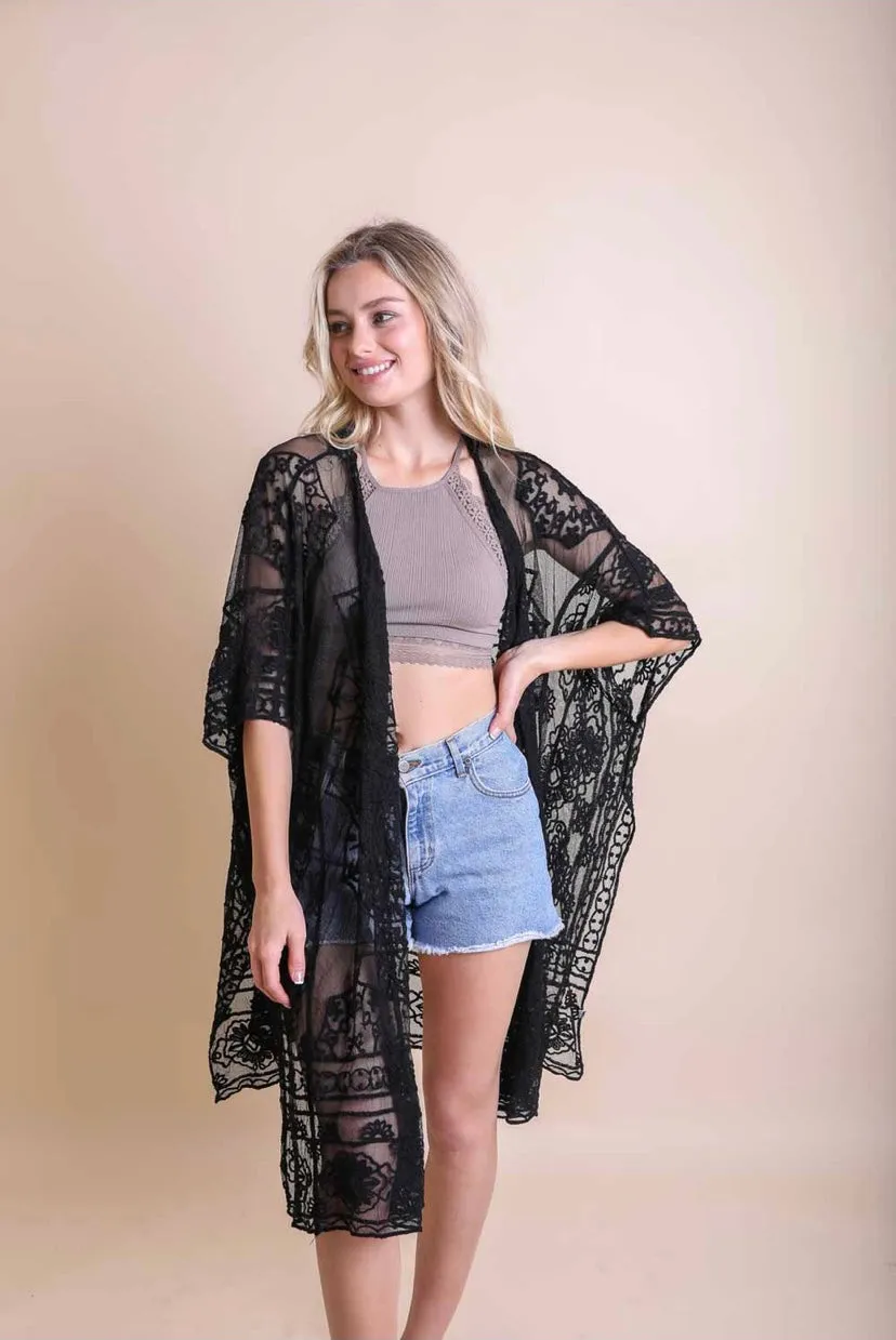 Floral Mandala Embroidered Kimono
