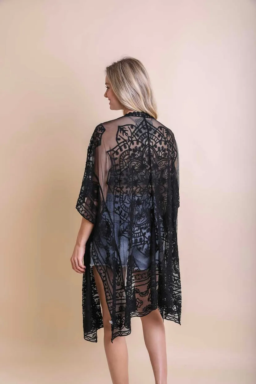 Floral Mandala Embroidered Kimono