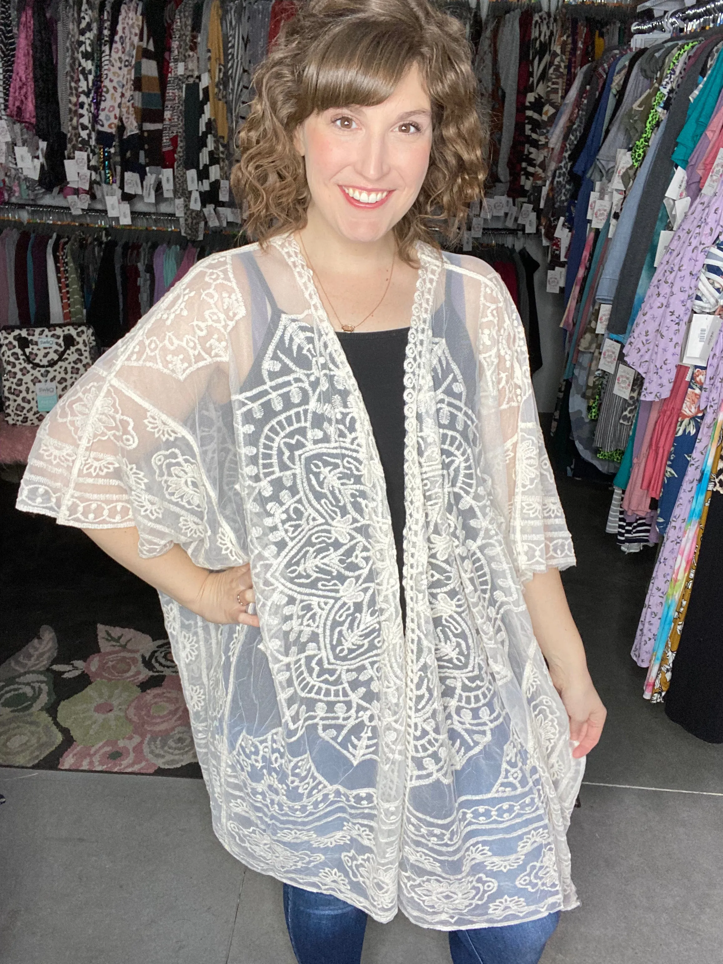 Floral Mandala Embroidered Kimono