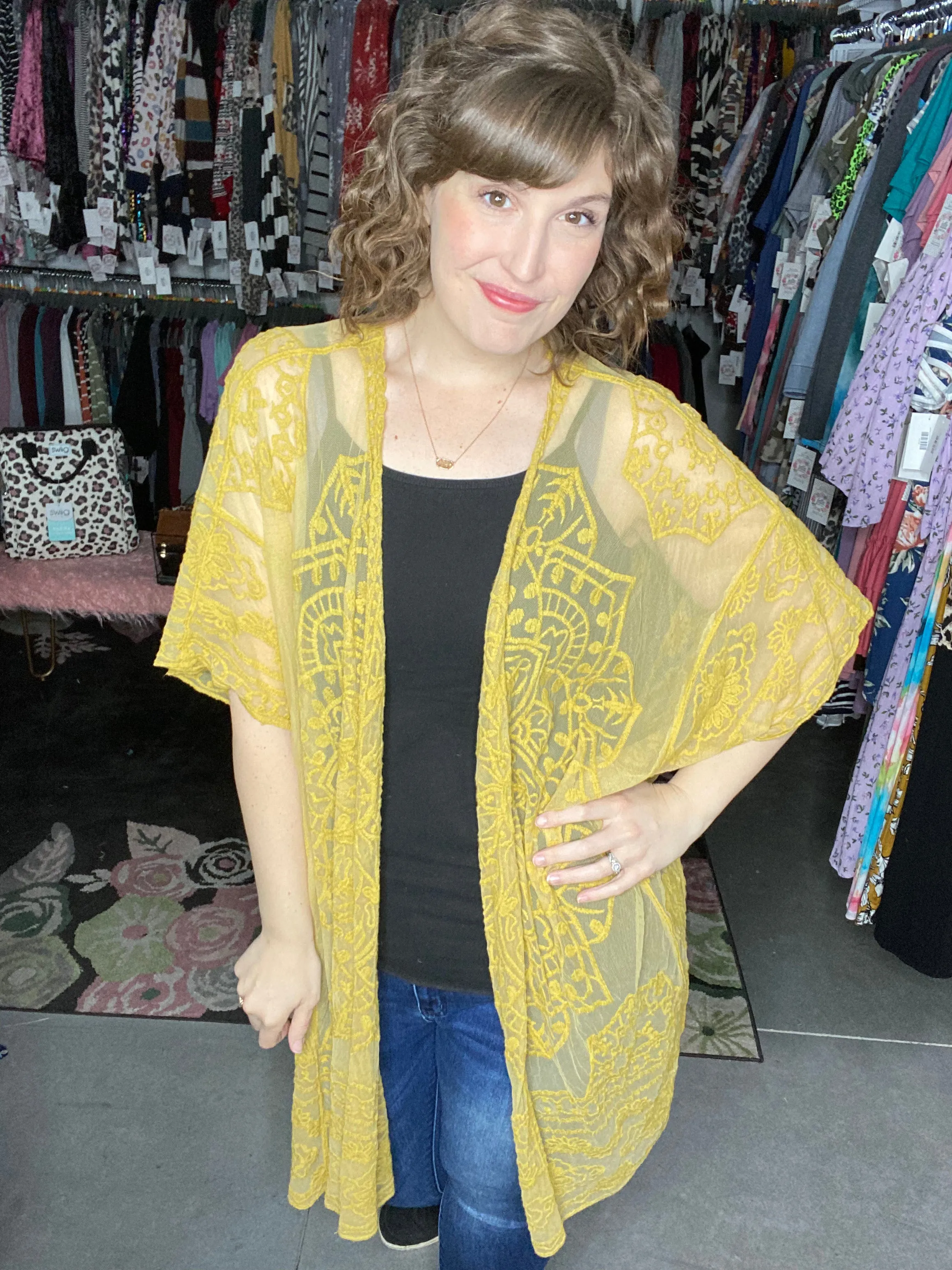 Floral Mandala Embroidered Kimono