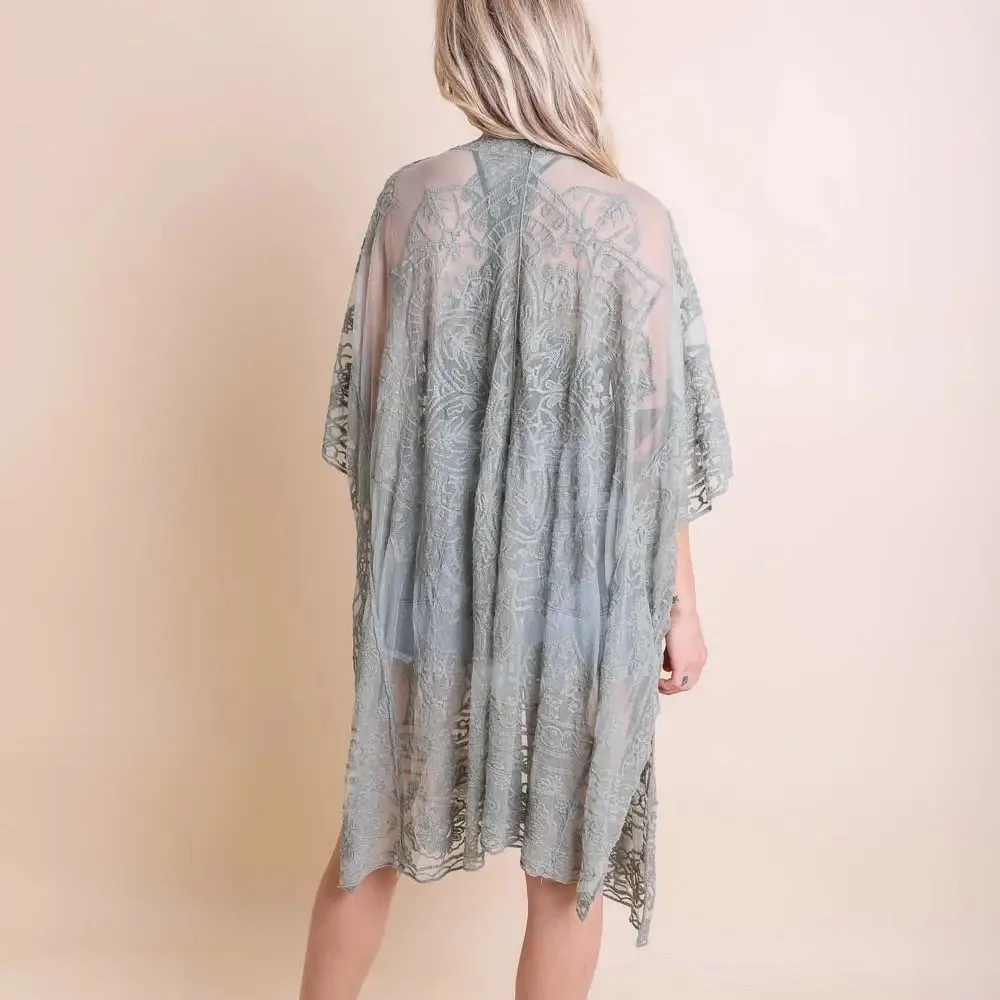 Floral Mandala Embroidered Kimono