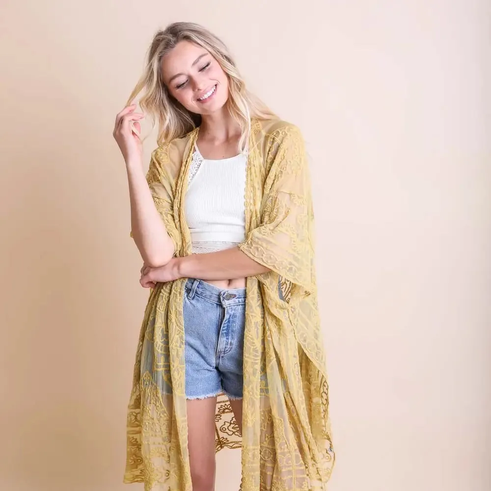 Floral Mandala Embroidered Kimono