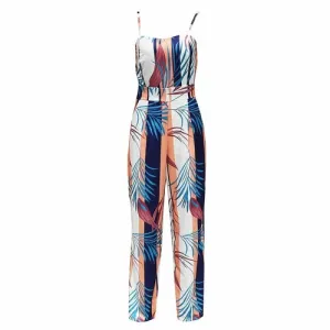 Floral Print Women Jumpsuit Elegant Off Shoulder Spaghetti Strap Long