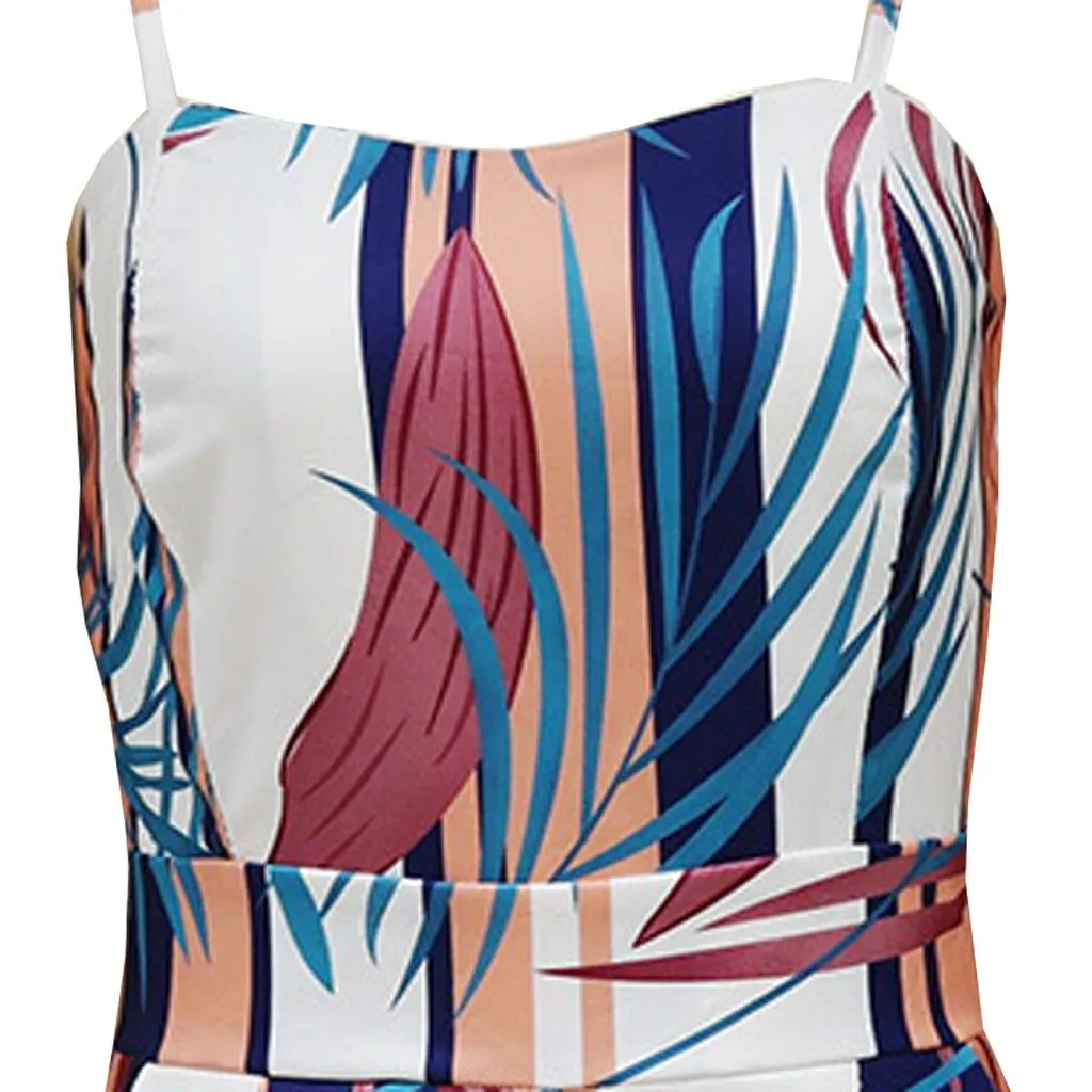 Floral Print Women Jumpsuit Elegant Off Shoulder Spaghetti Strap Long