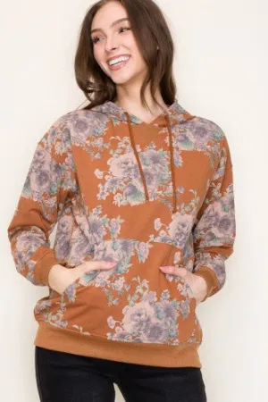 Floral Printed Terry Hoodie