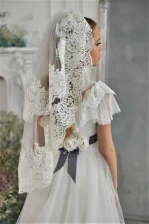 Floral Scalloped Lace Veil for Communion