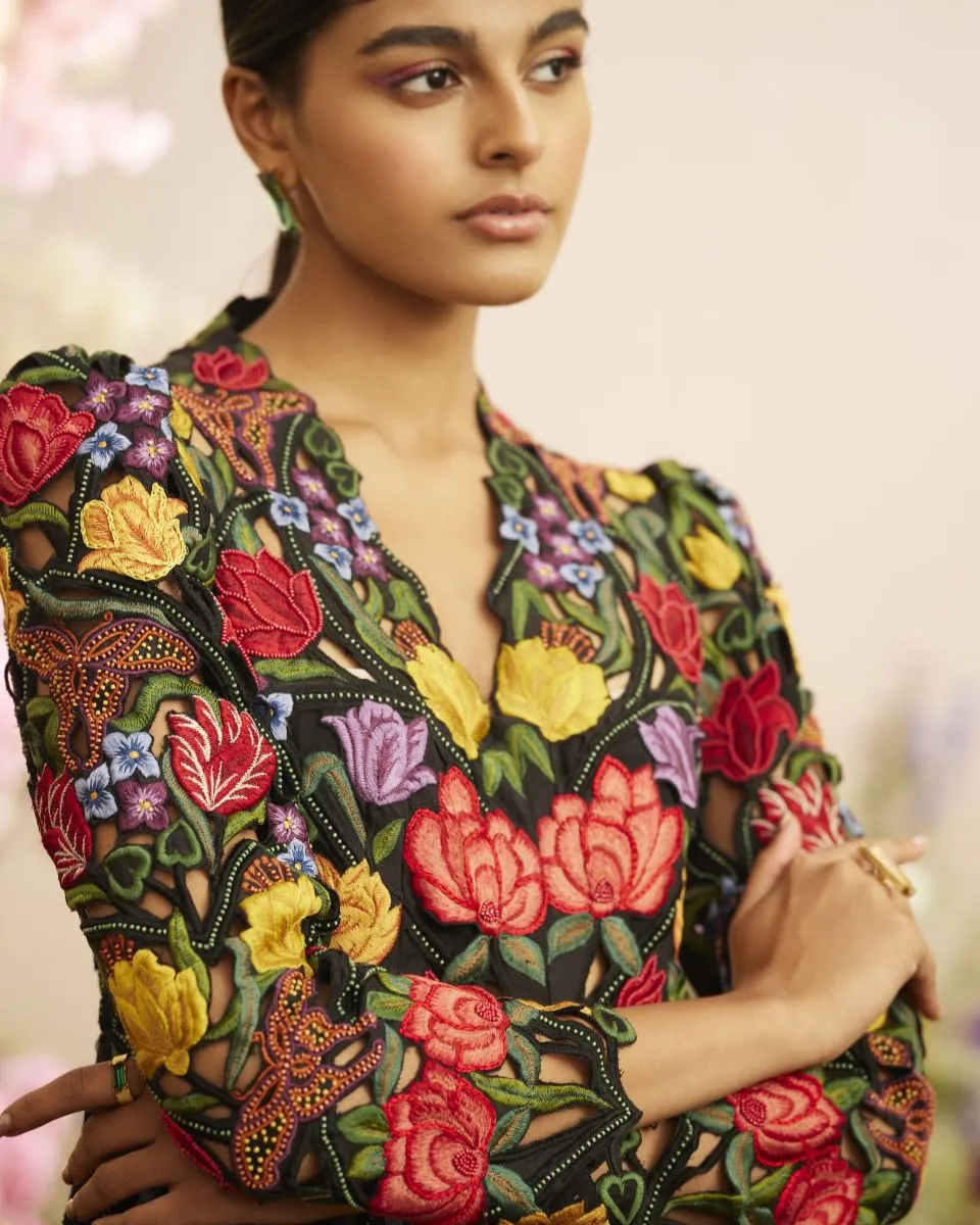 Florique black embroidered and cutwork jacket