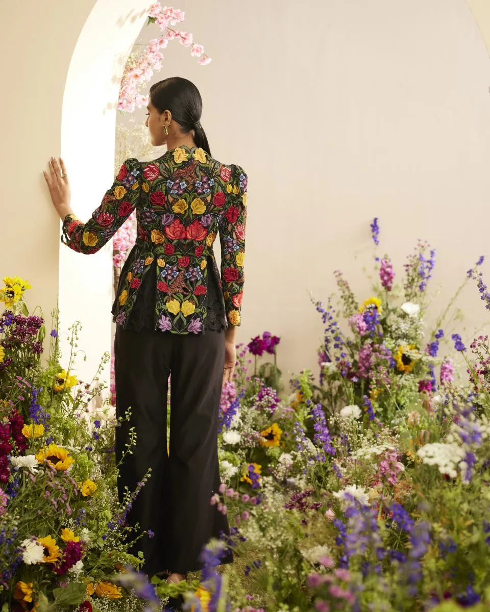 Florique black embroidered and cutwork jacket
