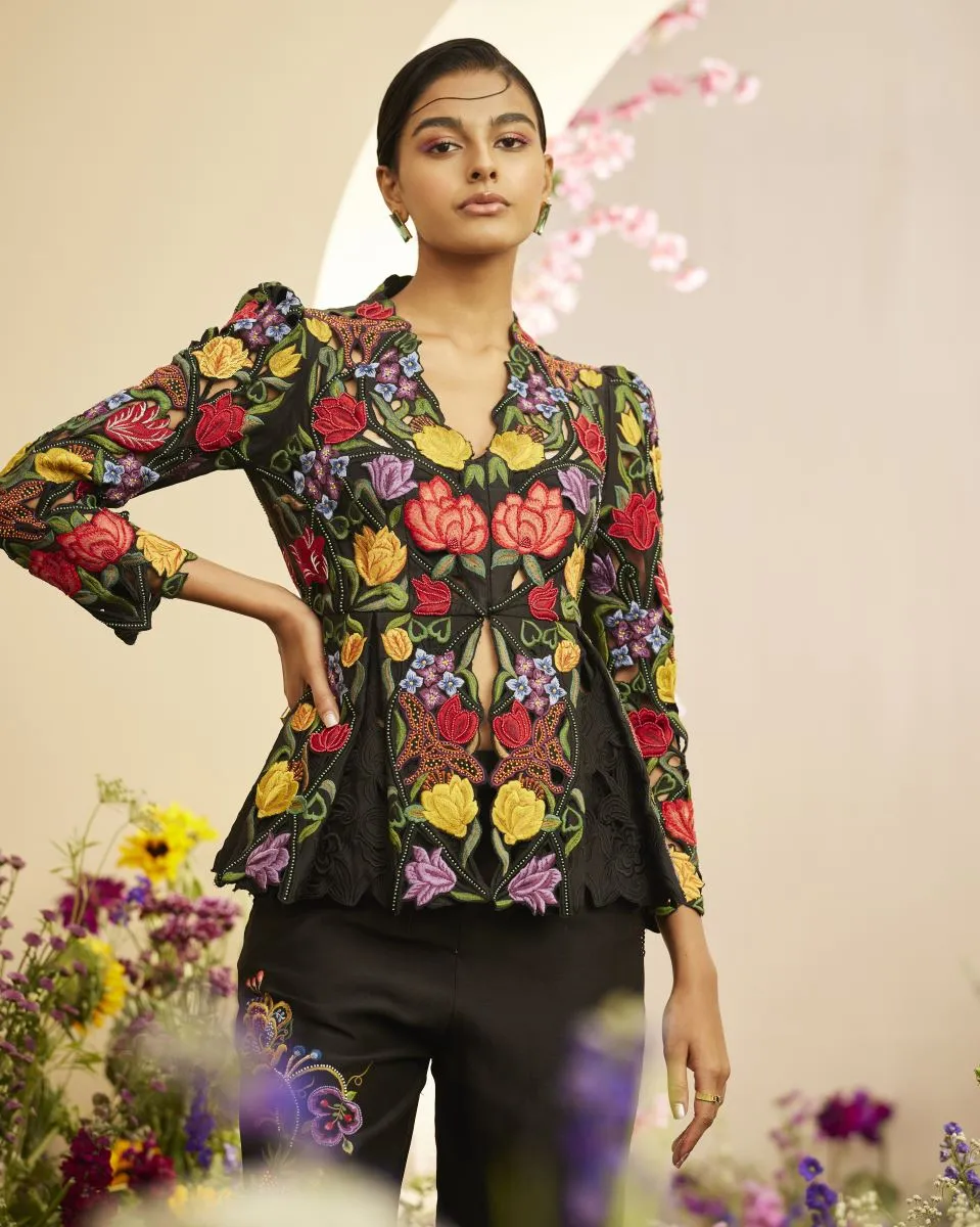 Florique black embroidered and cutwork jacket