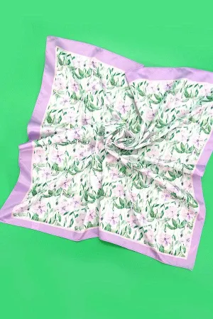 FLOWER PRINT SILKY FEELING BANDANA SCARF