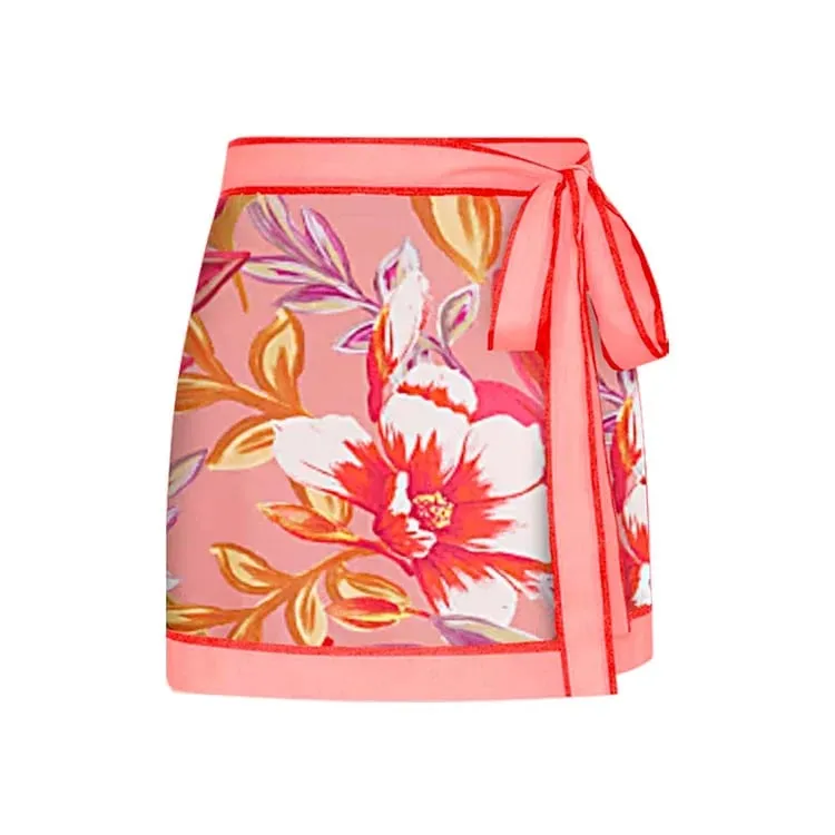 Flowers Printed Halter One-Piece Swimsuit Set - As shown / S