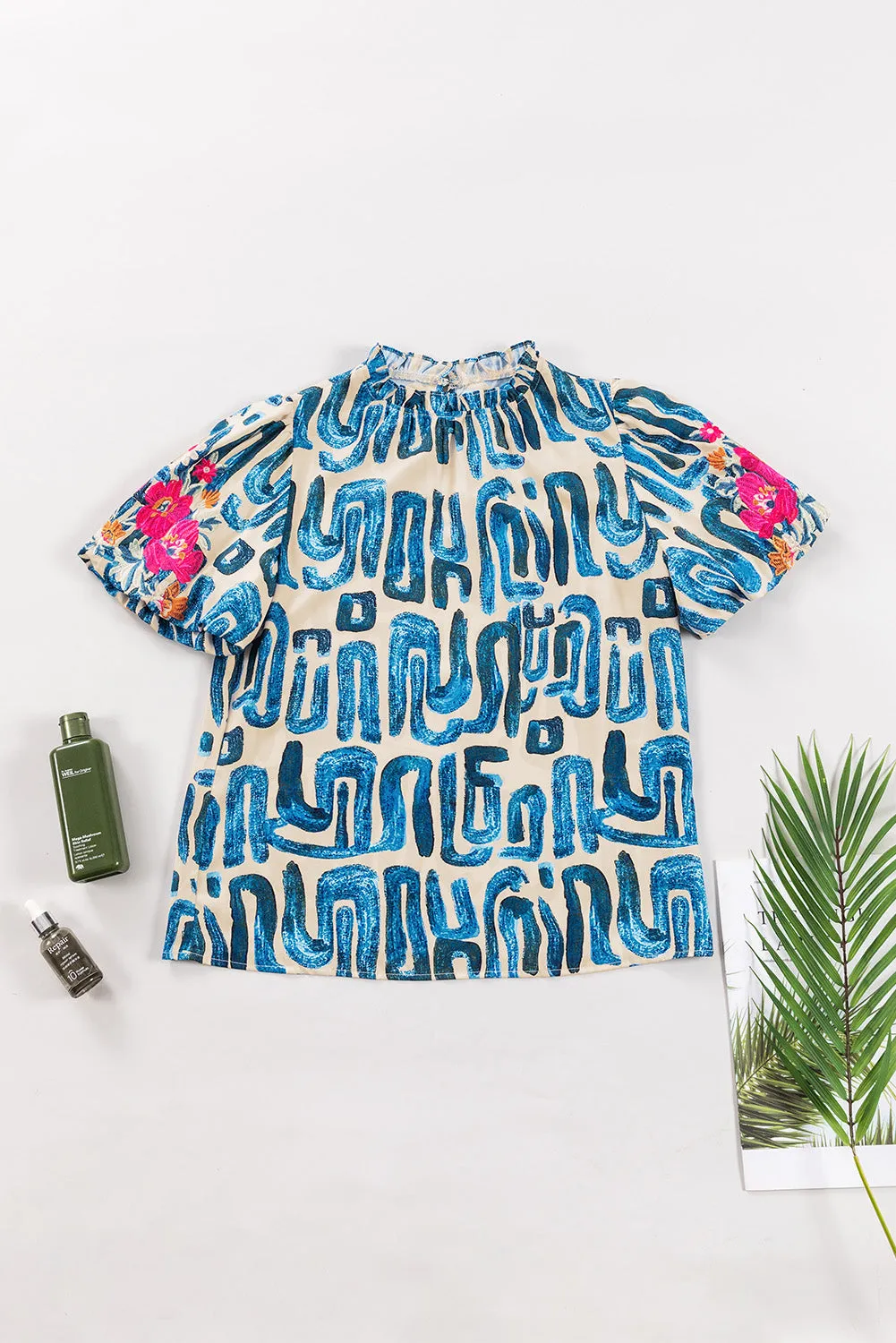 Frilled Neck Printed Top