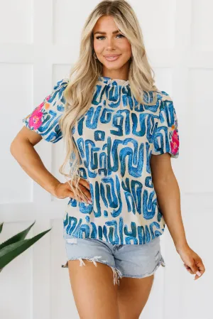 Frilled Neck Printed Top