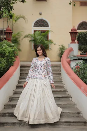 FRILLFIT Trendy Embroidered Work White Color Top With Lehenga