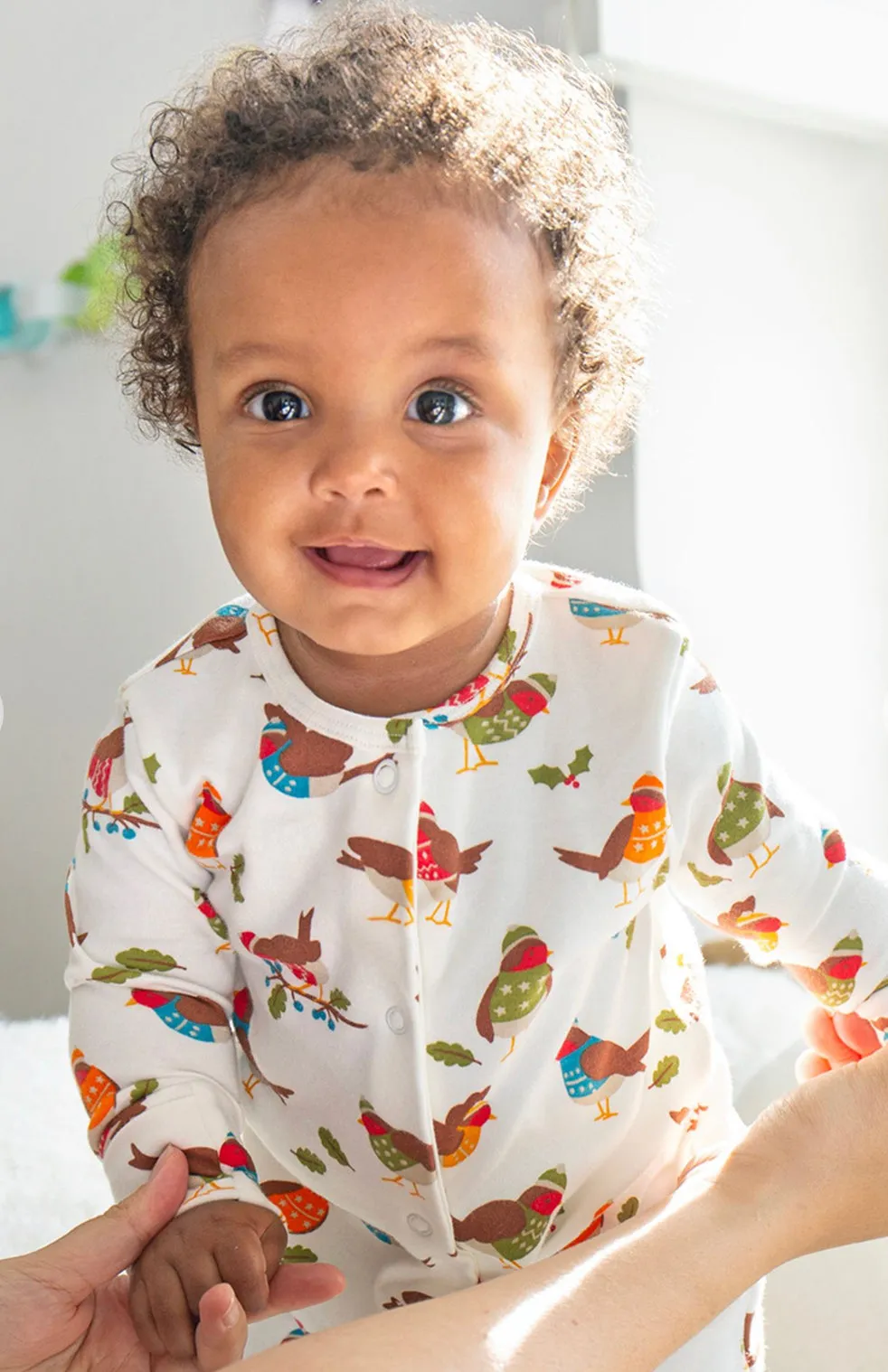 Frugi Lovely Sleepsuit White Robins Bga306