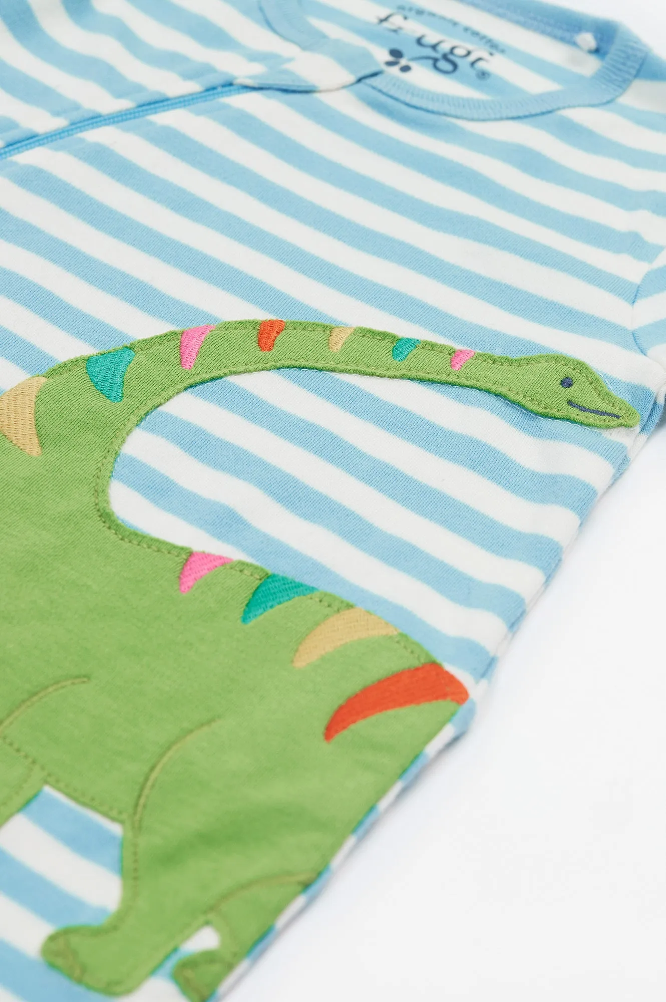 Frugi Zelah Kimono Zip Romper Stripe Dino
