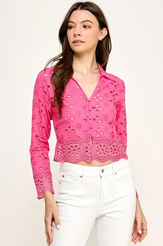 FUCHSIA KEYHOLE LACE SHIRT