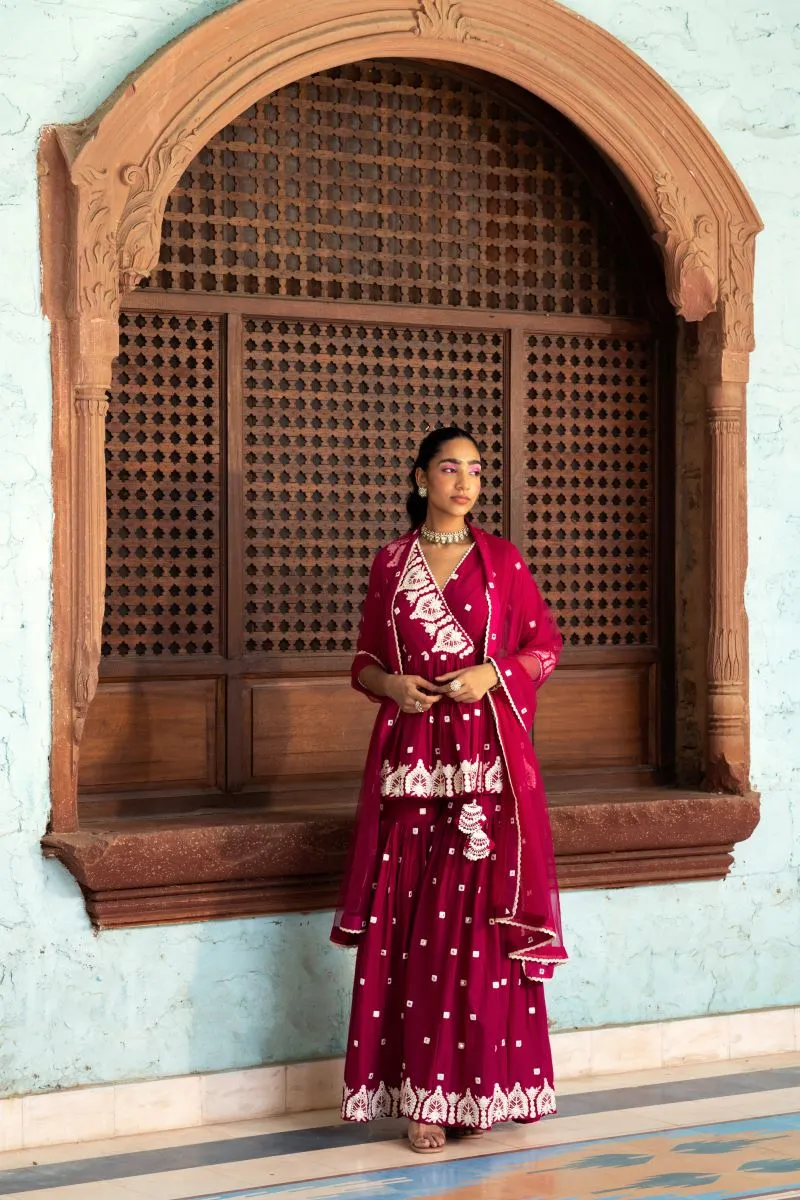 Fuchsia temple peplum sharara set