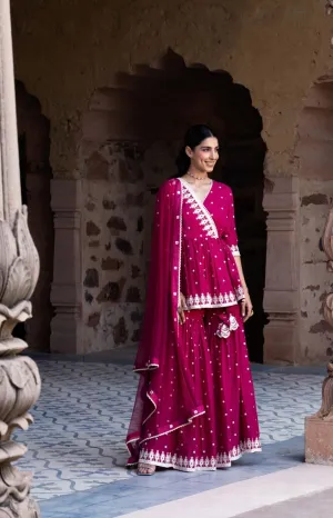 Fuchsia triangle peplum sharara set