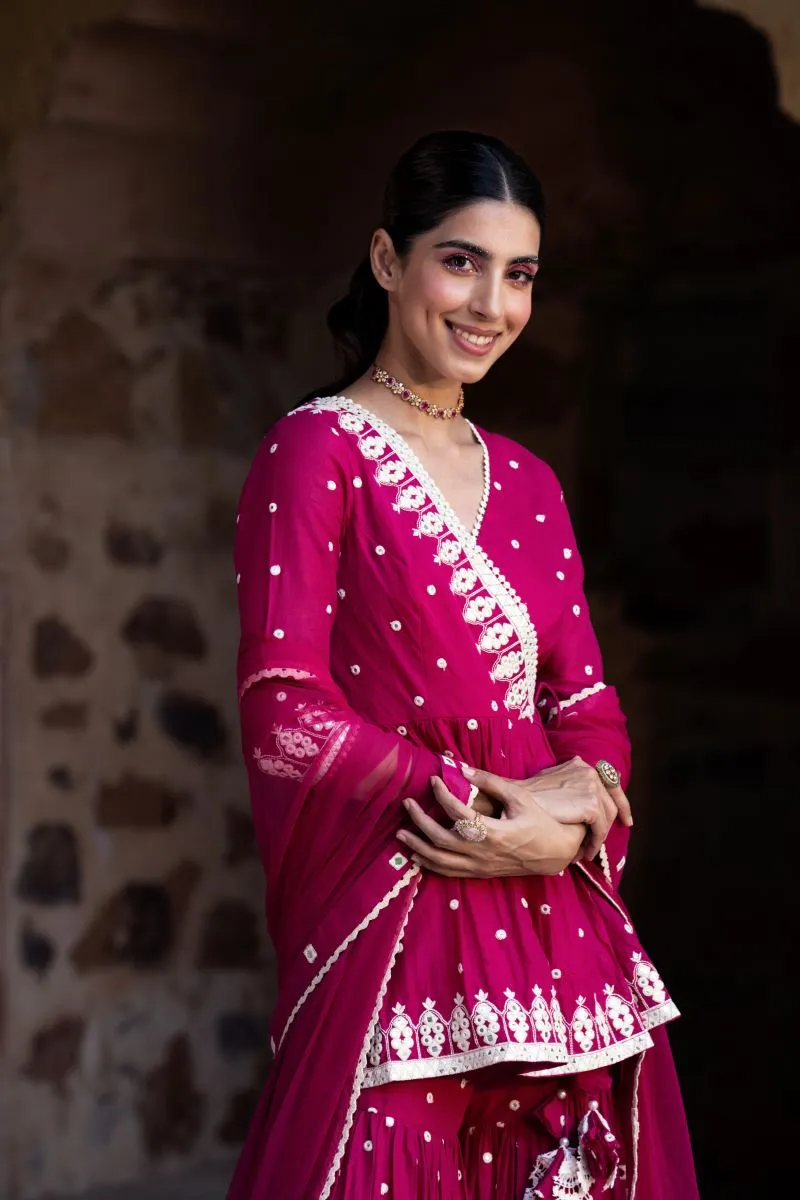 Fuchsia triangle peplum sharara set