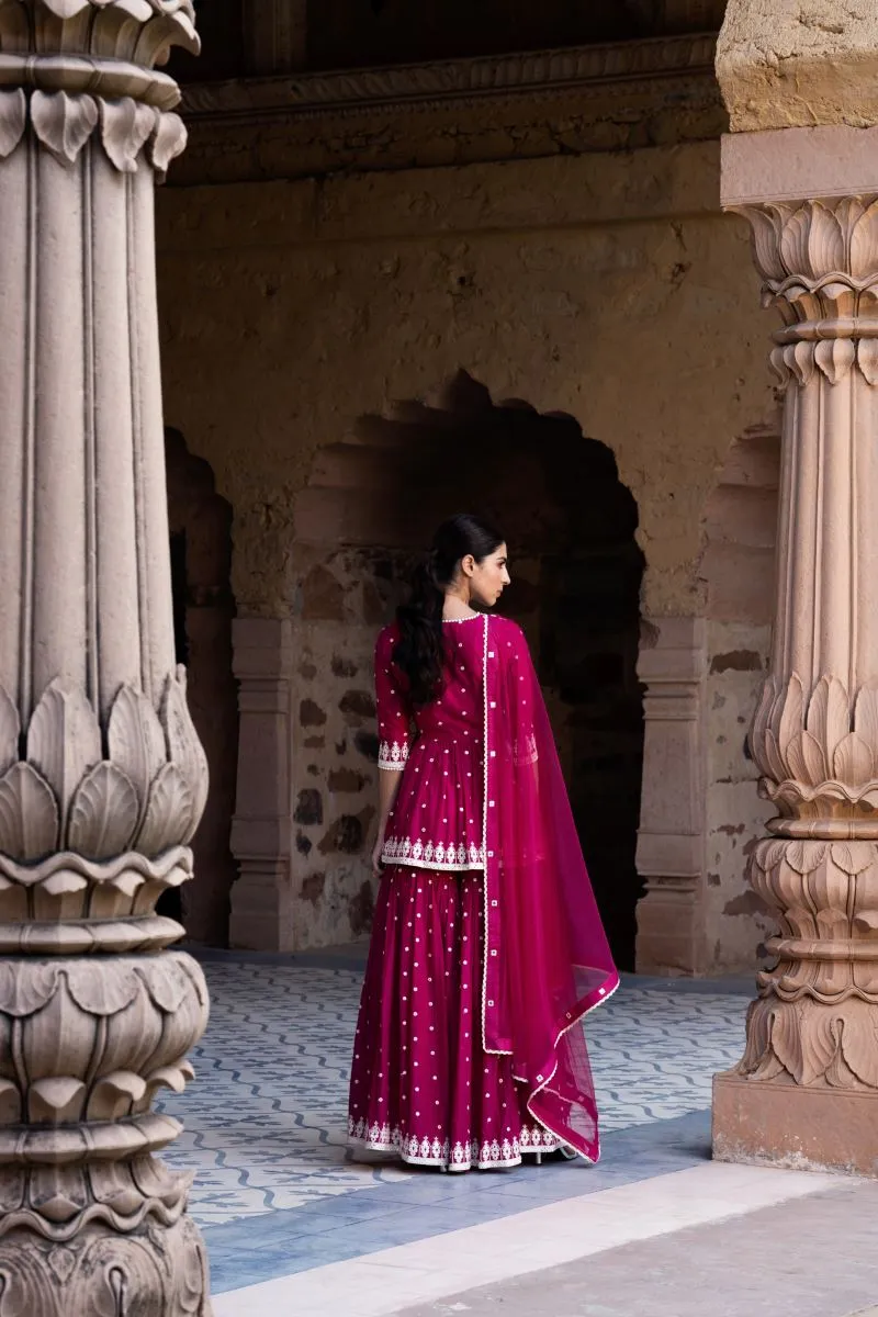 Fuchsia triangle peplum sharara set