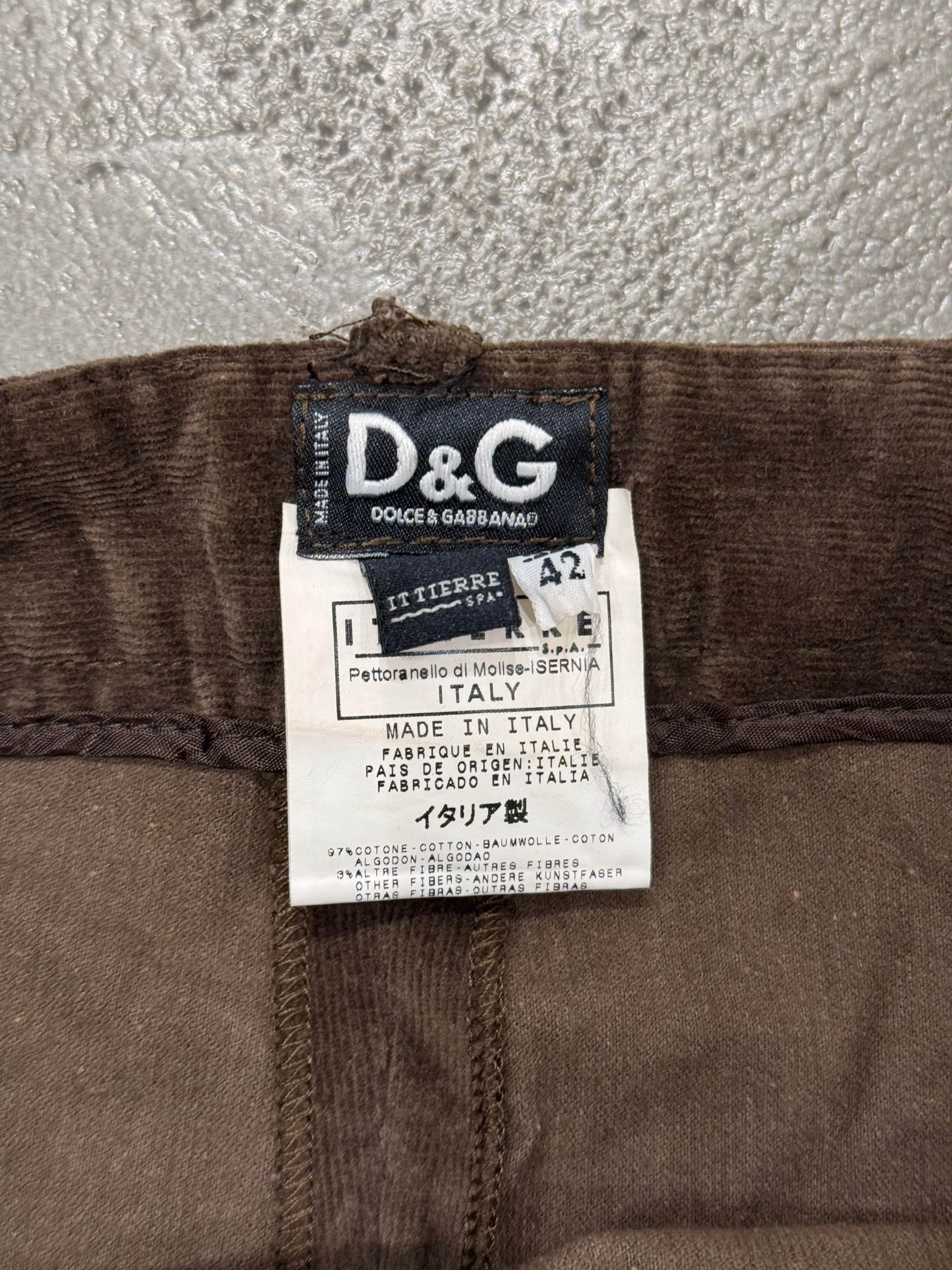 F/W 2002 Dolce & Gabbana embroidered brown corduroy bootcut pants