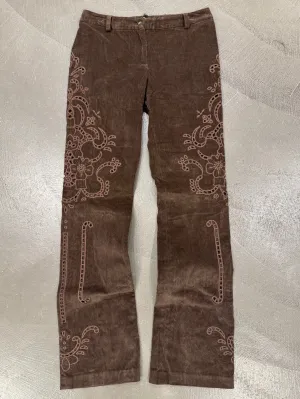F/W 2002 Dolce & Gabbana embroidered brown corduroy bootcut pants