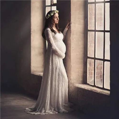 Gail Freeman M-2XL Lace Maternity V-Neck Wedding Gown, Bridesmaid or Party Dress