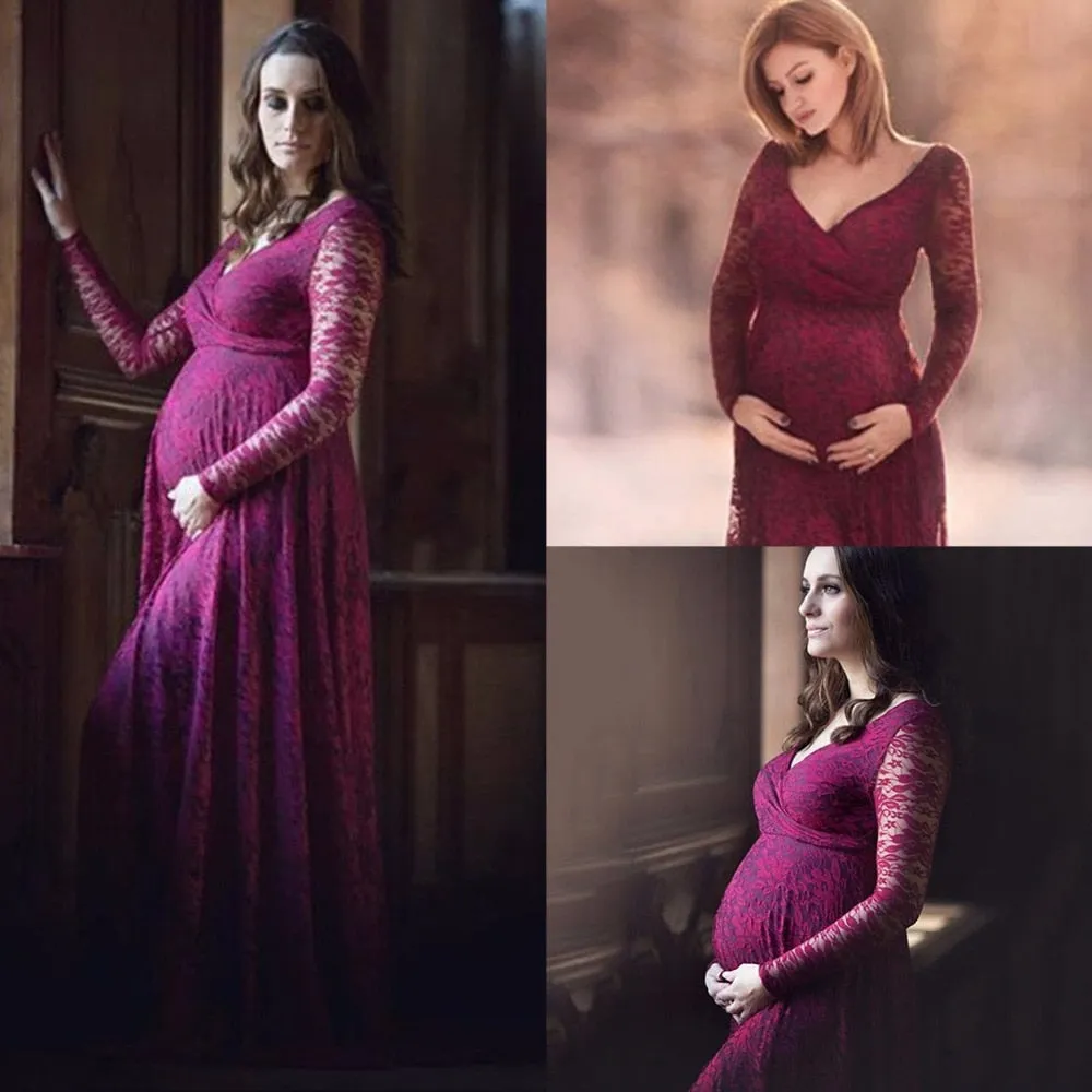 Gail Freeman M-2XL Lace Maternity V-Neck Wedding Gown, Bridesmaid or Party Dress