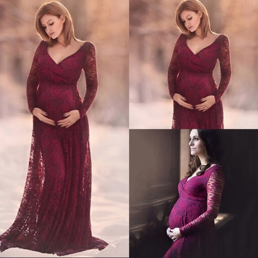 Gail Freeman M-2XL Lace Maternity V-Neck Wedding Gown, Bridesmaid or Party Dress