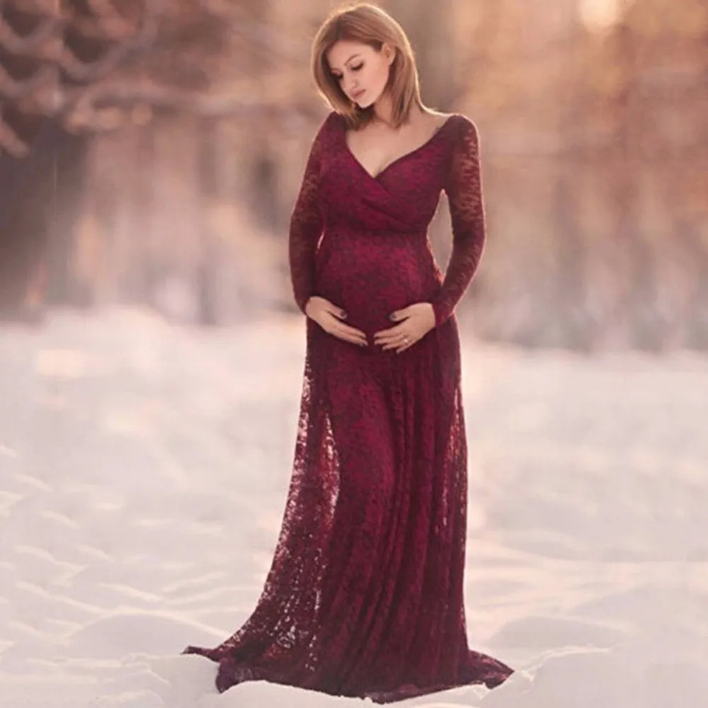Gail Freeman M-2XL Lace Maternity V-Neck Wedding Gown, Bridesmaid or Party Dress