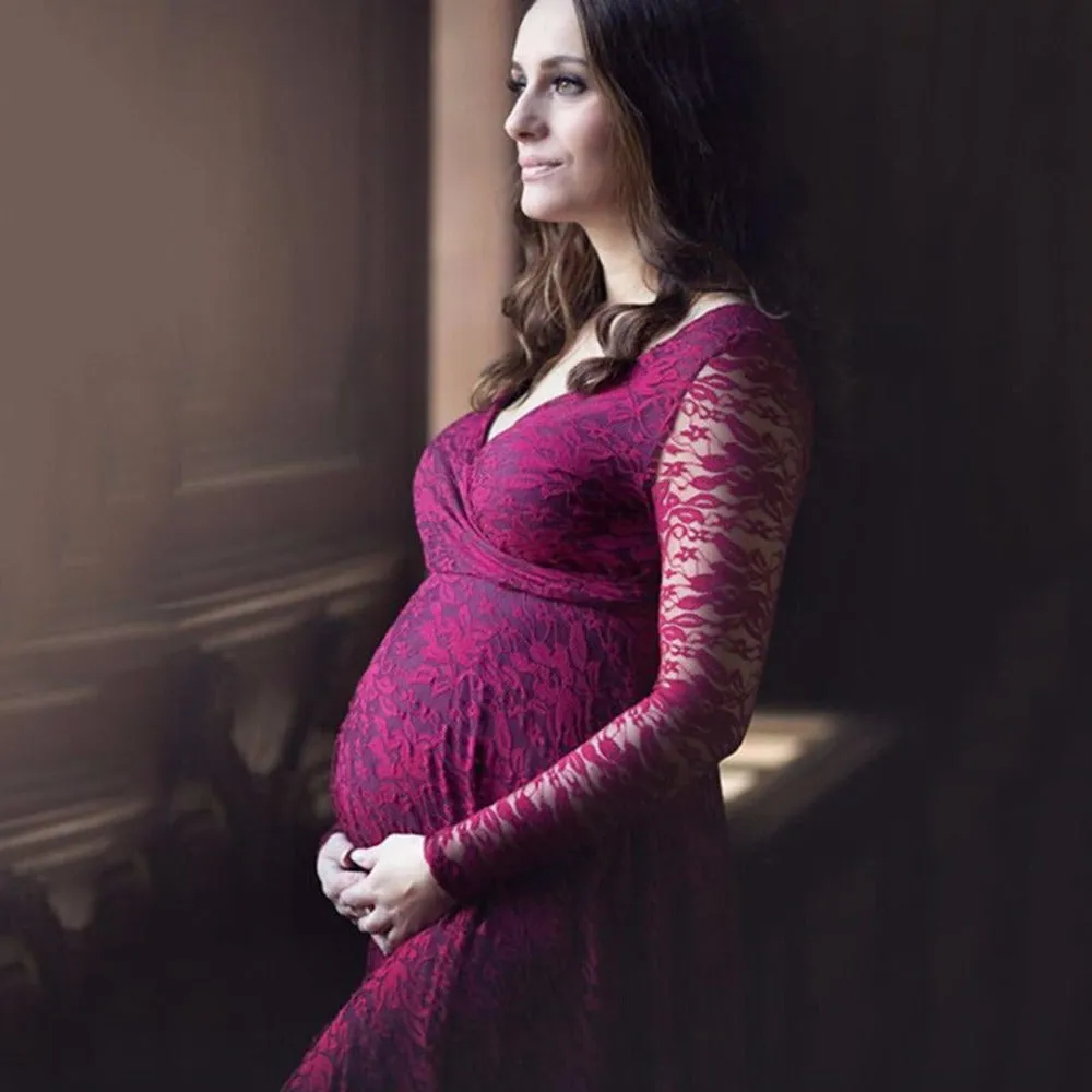 Gail Freeman M-2XL Lace Maternity V-Neck Wedding Gown, Bridesmaid or Party Dress