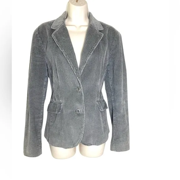 Garnet Hill Corduroy Gray Blazer Jacket Two Buttons Size 8 Cotton Lined