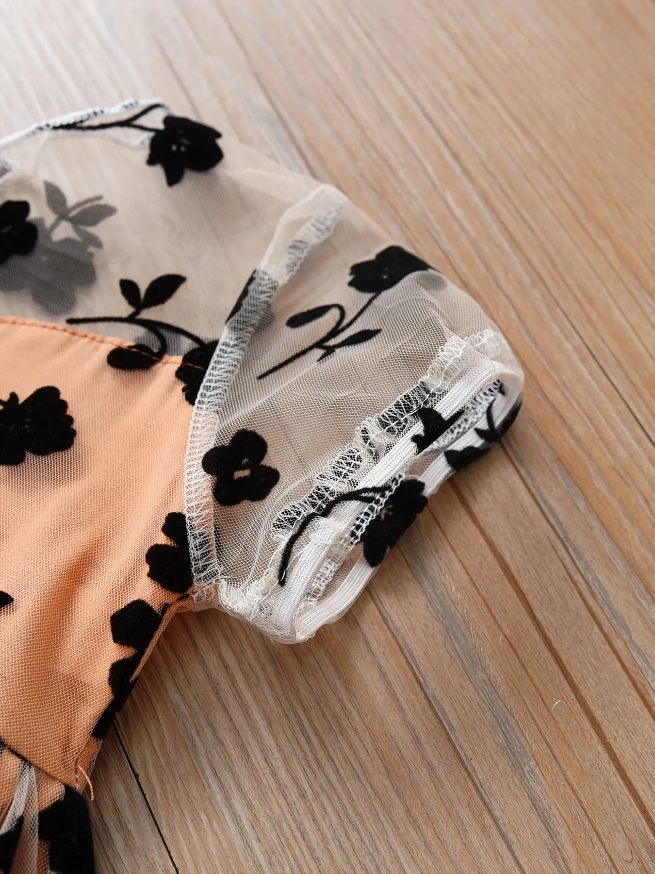 Girls Black Flower Embroidered Mesh Dress
