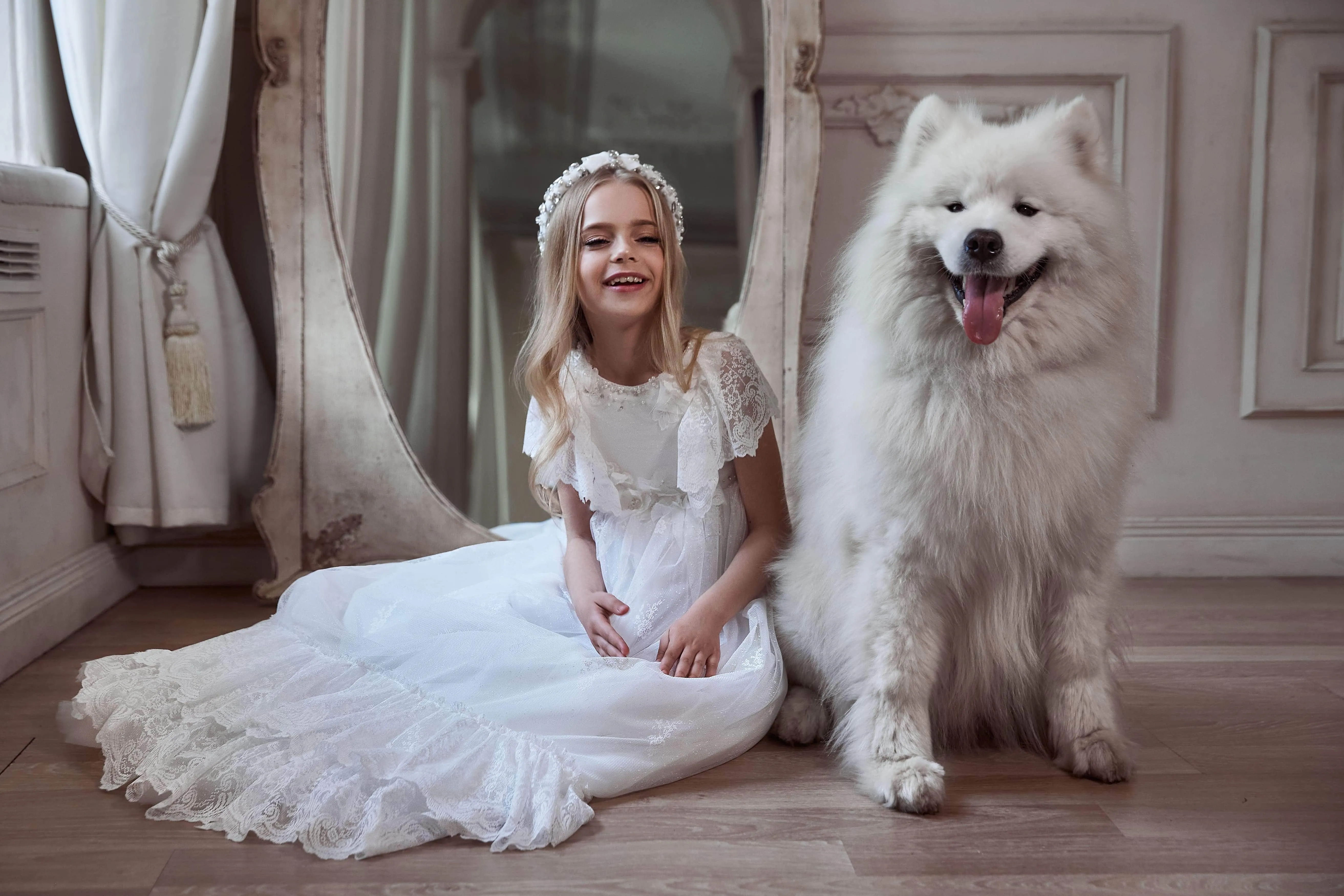 Girls Boho Chic Long Lace Dress in Ivory