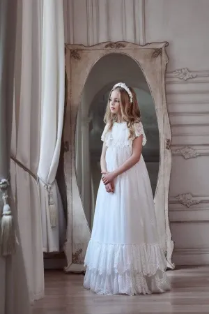 Girls Boho Chic Long Lace Dress in Ivory