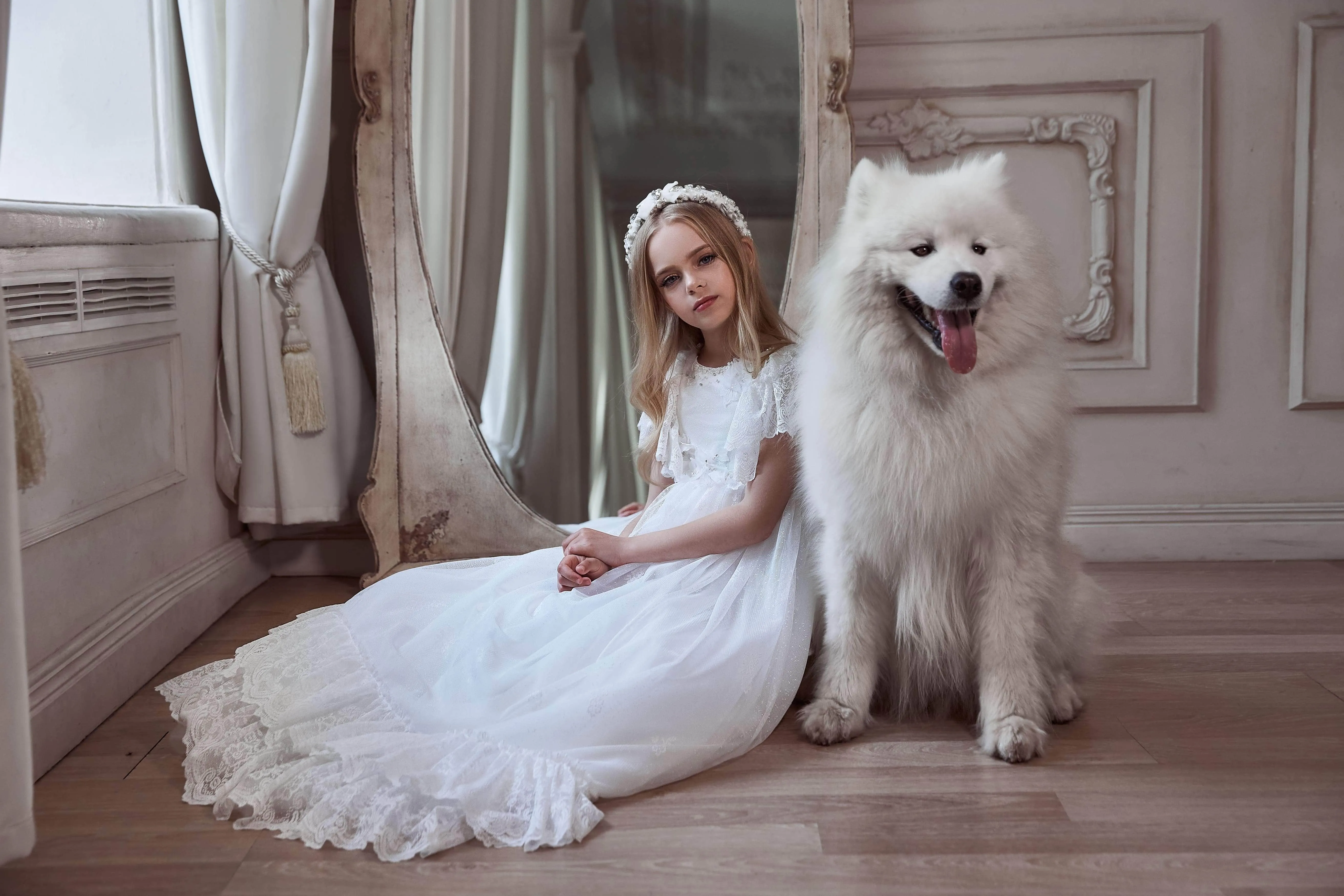 Girls Boho Chic Long Lace Dress in Ivory