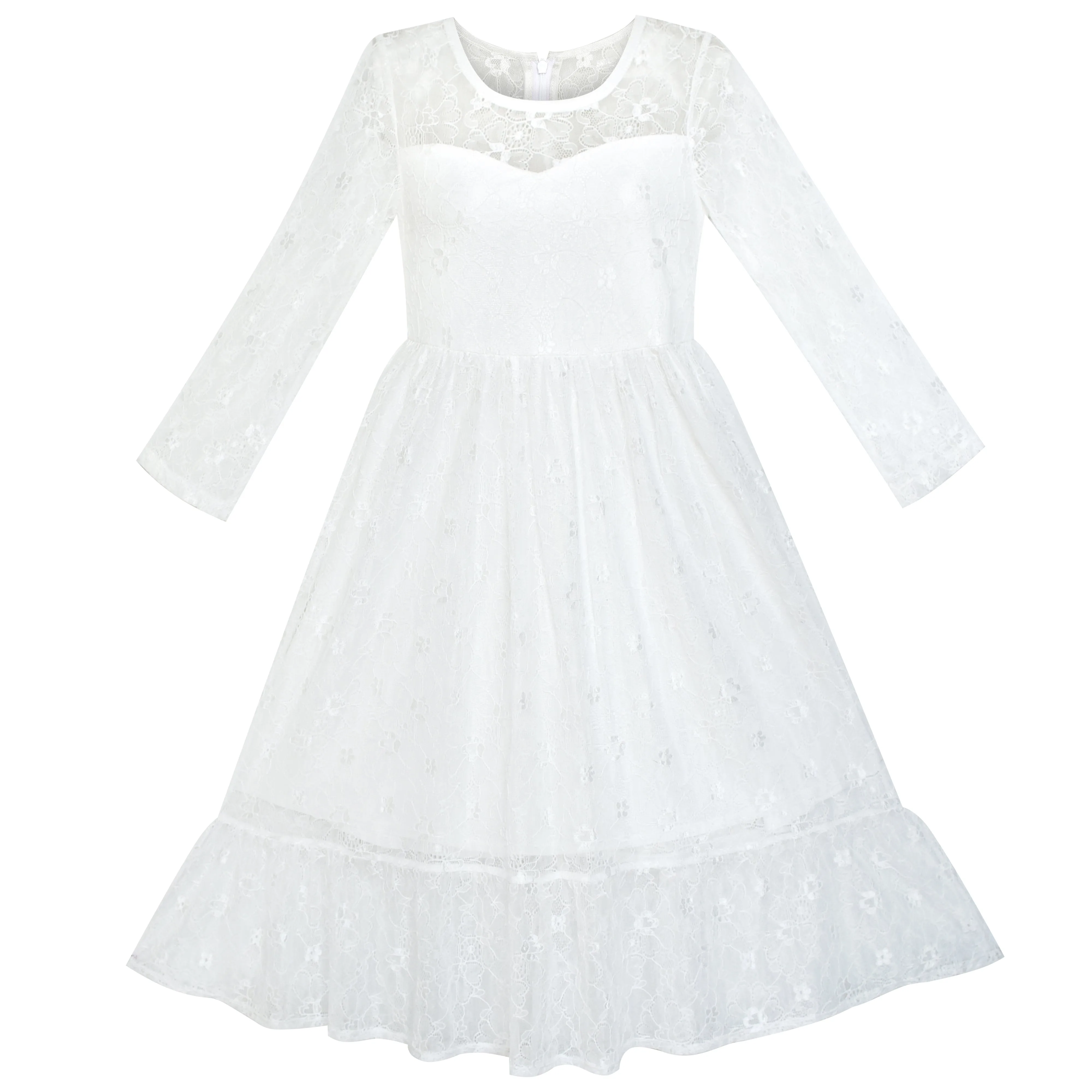 Girls Dress Lace Long Sleeve Maxi Wedding Party Size 6-14 Years