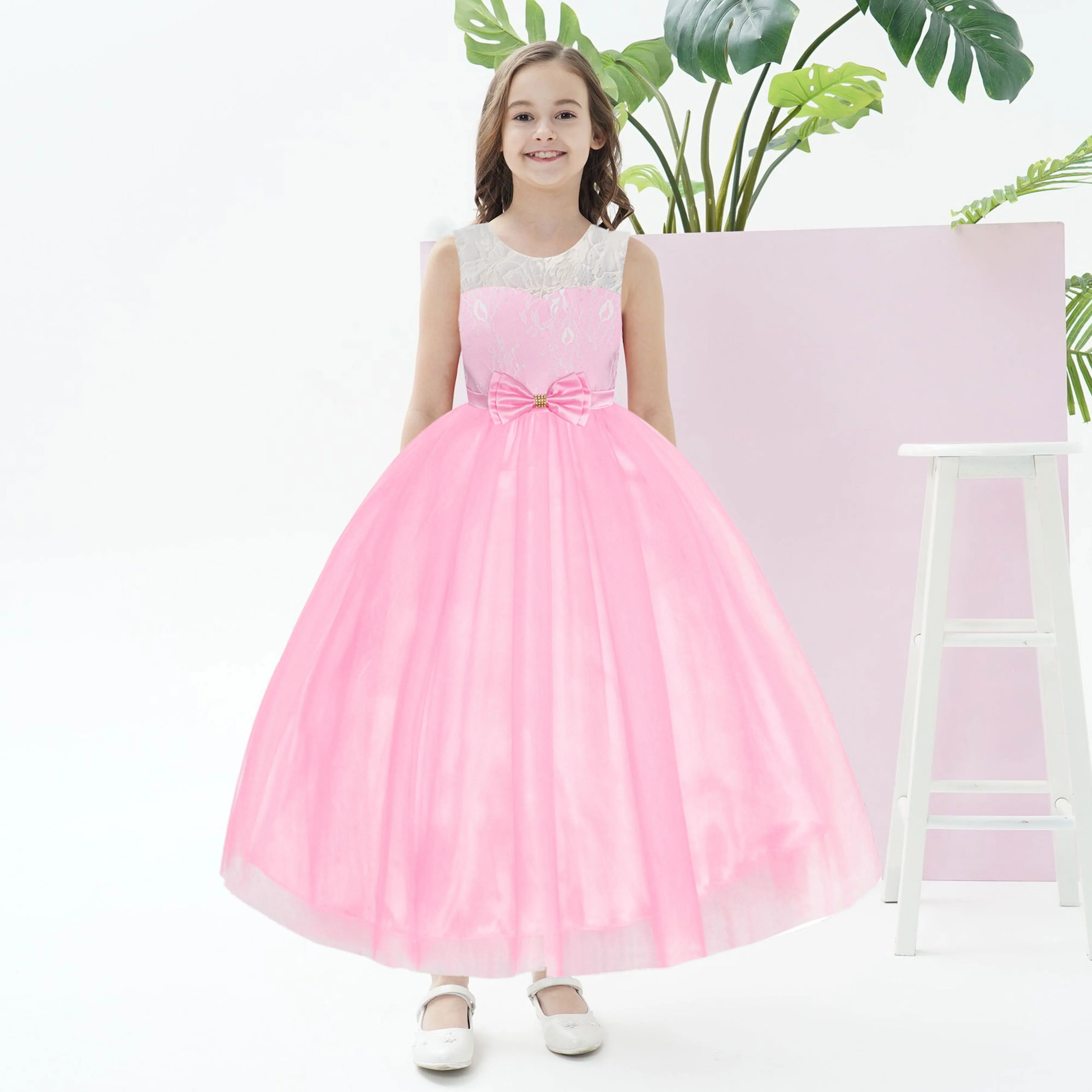 Girls Dress Lace Long Sleeve Maxi Wedding Party Size 6-14 Years