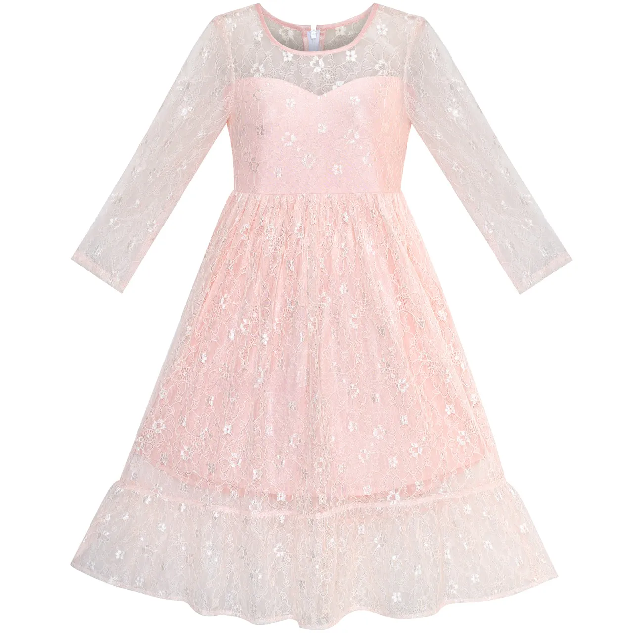 Girls Dress Lace Long Sleeve Maxi Wedding Party Size 6-14 Years