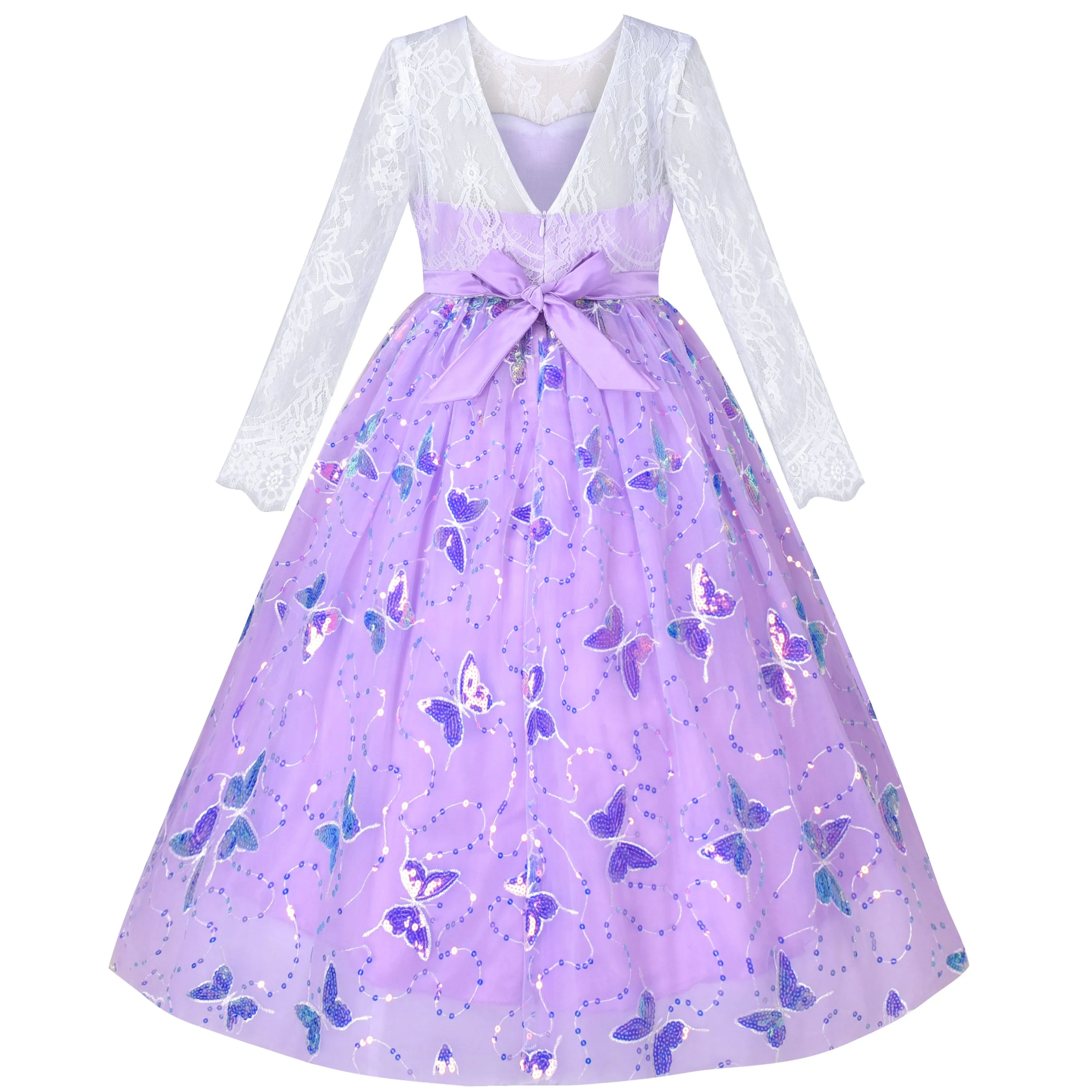 Girls Dress Lace Long Sleeve Maxi Wedding Party Size 6-14 Years