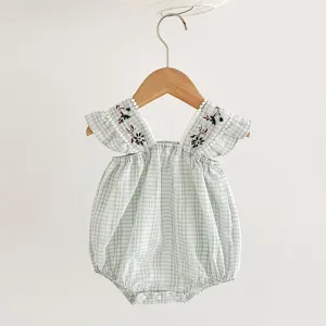 Girls Gingham Embroidered Romper