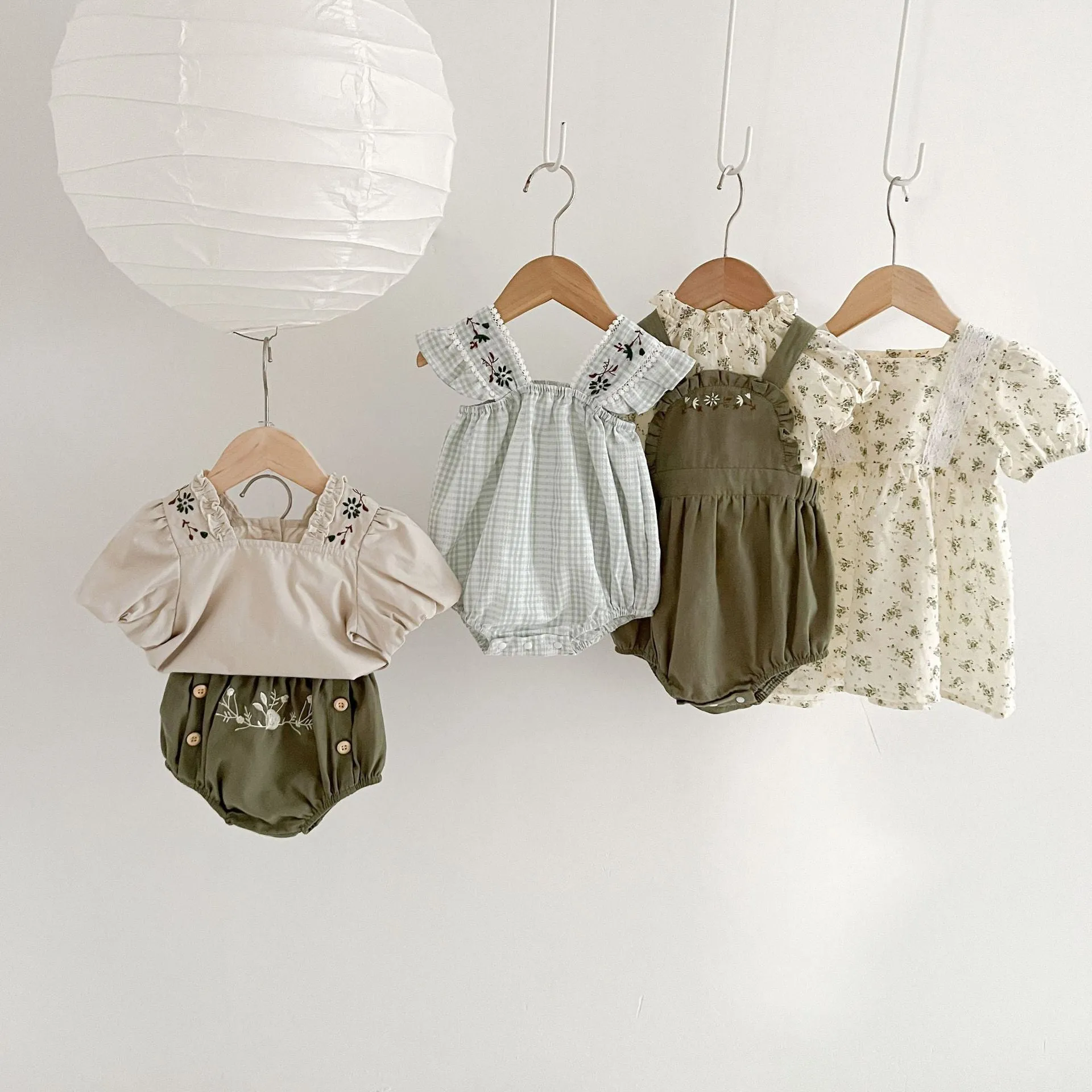 Girls Gingham Embroidered Romper