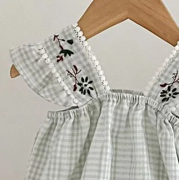 Girls Gingham Embroidered Romper