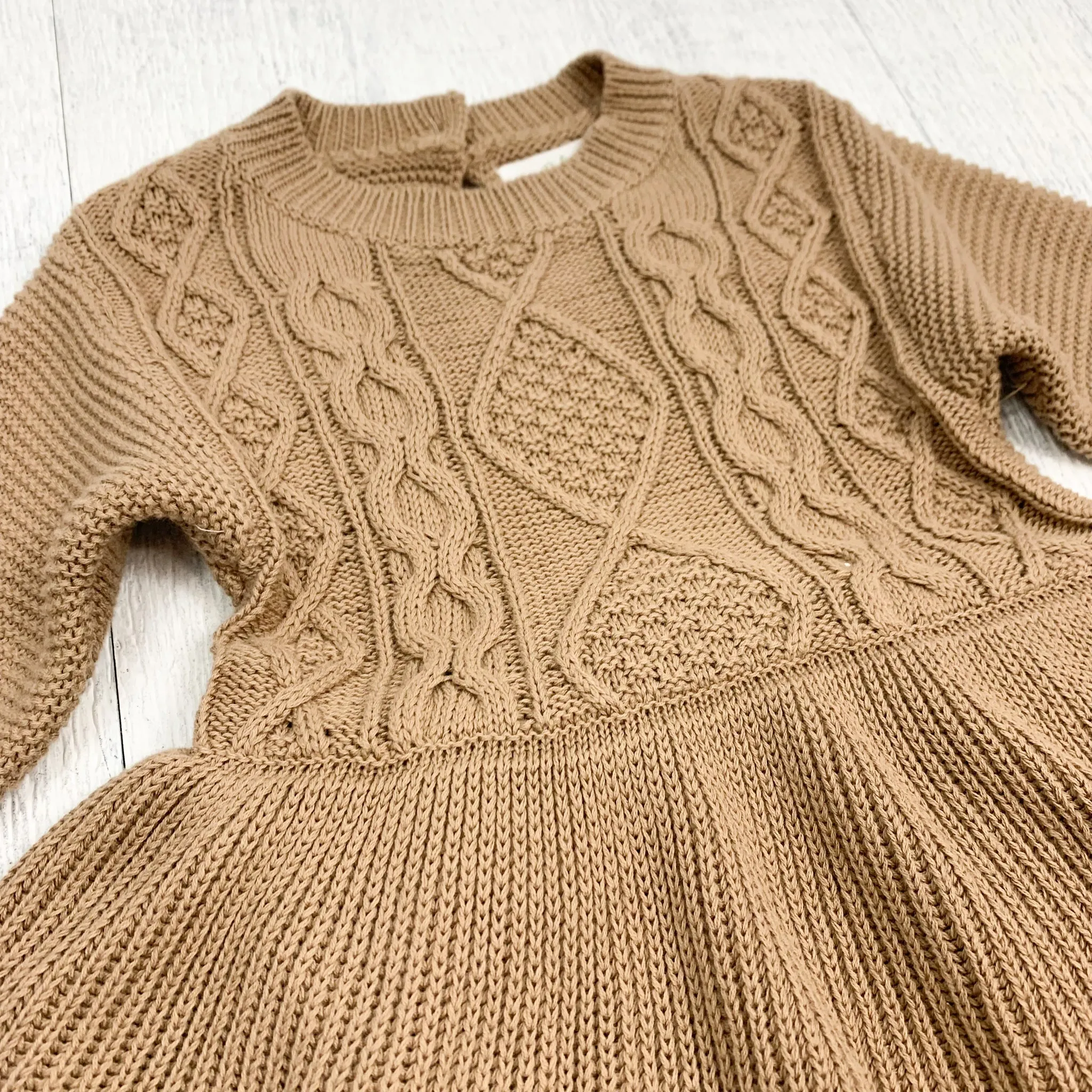 Girls Peplum Style Cable Knit Romper- Mocha